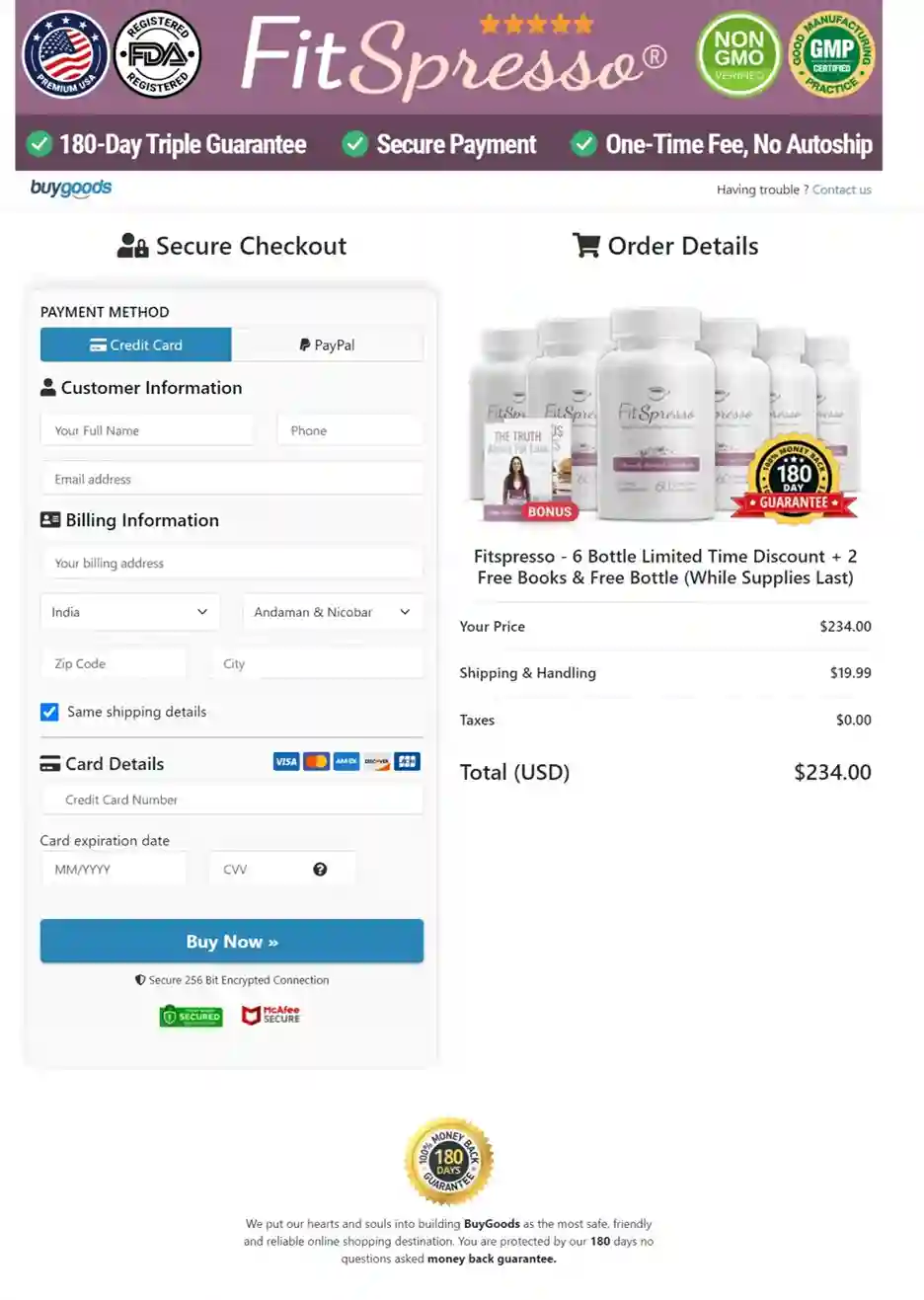 FitSpresso Order Page
